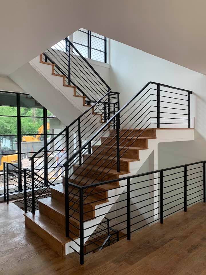 custom interior black finish metal railing for multiple floors